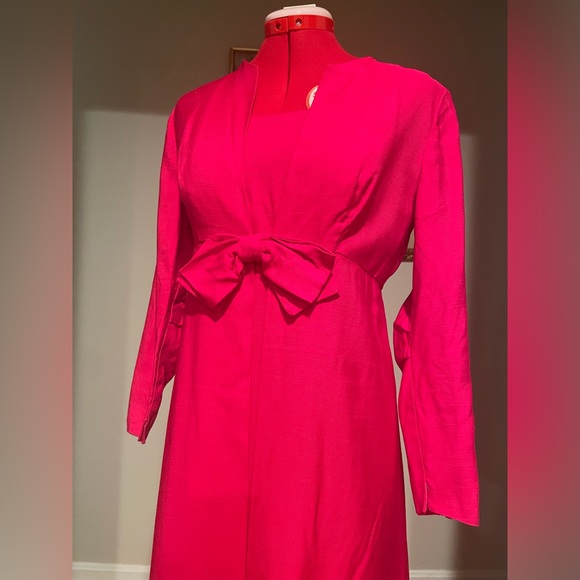 VTG 1960s Fuchsia Pink Wiggle Dress & Jacket Matching Set With Bow Miss Rubette - Picture 5 of 16